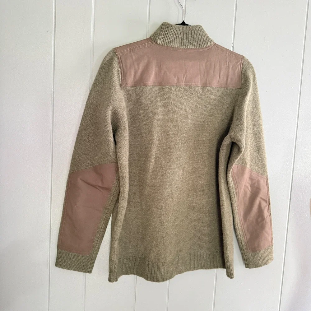 LL Bean Maine Guide Lambswool Sweater Elbow Patch Olive Sz M Quiet Luxury Preppy
